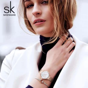 SHENGKE Silvery Watch Sets Luxury Jewelry Set Gift Box Women Watches Wristwatch Earrings Necklaces Relogio Feminine