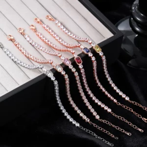 Korean Fashion Tennis Bracelet Women Simple Iced Out Multicolor Zircon Rose Gold Plated Bangle Hand Jewlery Friend Gift