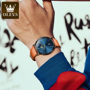 OLEVS 5869 Hot Sale Men Sport WristWatch  Fashion Casual Date Boy Watch Leather Strap Quartz Watch For Men