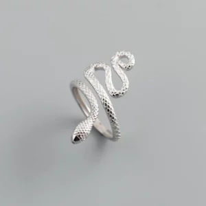 925 Sterling Silver Bohemian Punk Exaggerated Snake Open Ring for Women Men European Personality Fashion Animal Jewelry